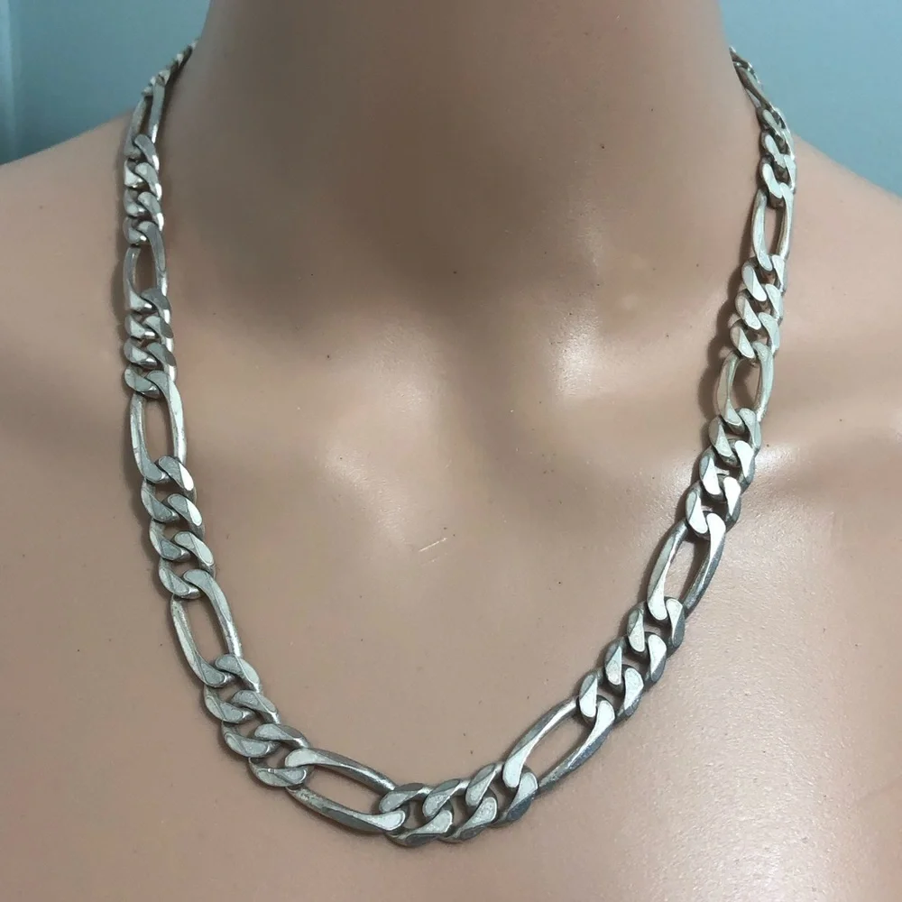 Sterling Silver Figaro Link Italy OTC  20 In Chain Necklace HEAVY 62g